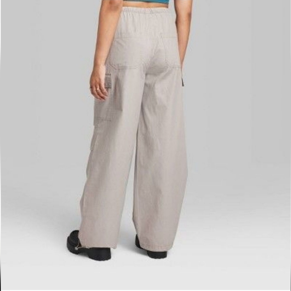 Women's Taupe High-Rise Cargo Parachute Pants - Picture 2 of 8